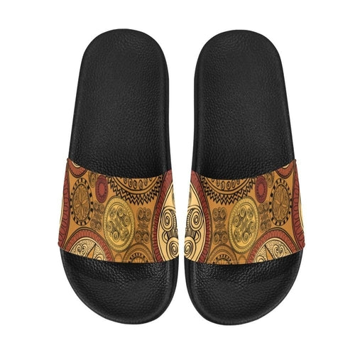 Mens Slide Sandals - Brown Paisley Print