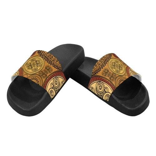 Mens Slide Sandals - Brown Paisley Print
