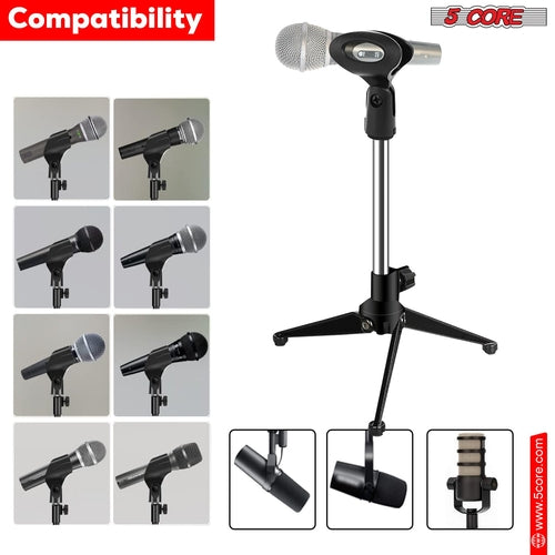 5Core Desktop Mic Stand Tripod Universal Desk Microphone Holder Table