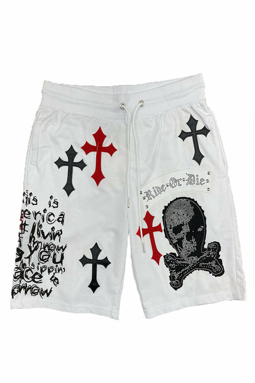 Bejewelled Chrome Skull Shorts EMS4107