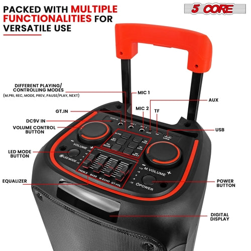 5Core Bluetooth Party Speaker 8 inch PA RGB Partybox Karaoke Machine +