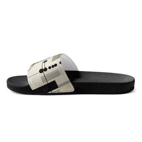 Women’s Slides Abstract Black Beige Brown Geometric Shapes