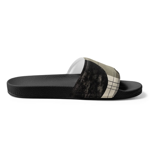 Women’s Slides Abstract Black Beige Brown Geometric Shapes